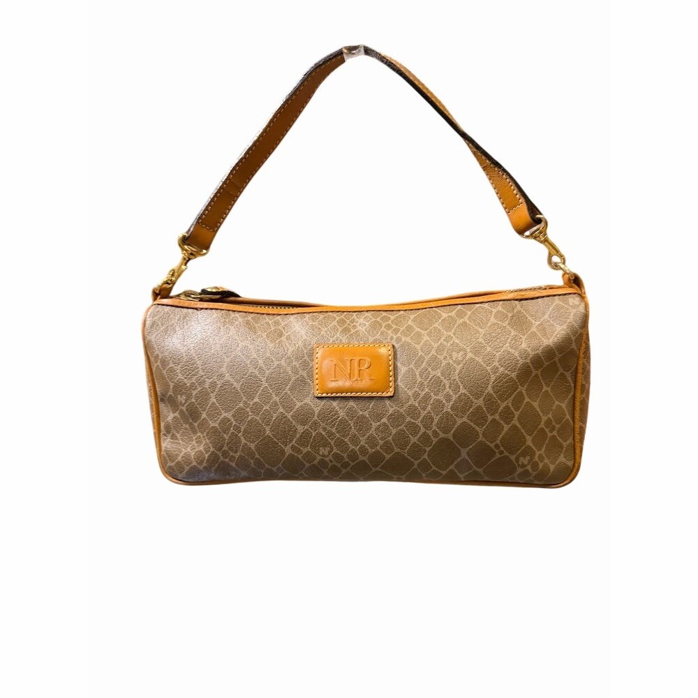 Nina Ricci Paris Brown Shoulder/Top Handle Zip Baguette Purse Gold Tone Hardware